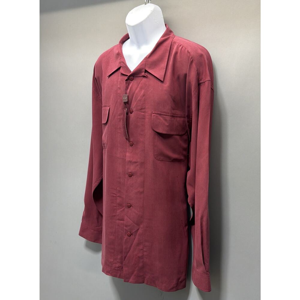 Tulliano Men’s XXXL 100% Silk Camp Shirt Wine Red Button Front Retro Lounge NWT - Picture 3 of 8